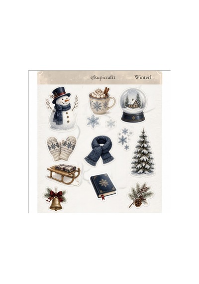 Romantik Kış Temalı Winter Sticker Set Ajanda Scrapbook Journal 0