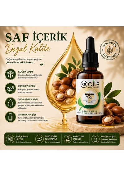 Kaoils Argan Yağı 30 Ml 100% Pure Argania Spinosa Kernel Oil Soğuk Sıkım Doğal Taşıyıcı Yağ Saç Ve Cilt Bakımı İçin Onarıcı Besleyici