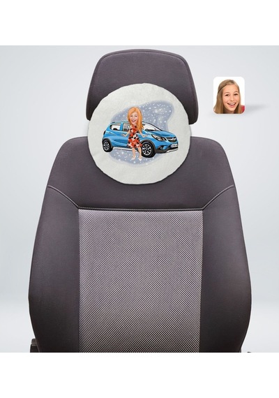 Kişiye Özel Plakalı Kadın Opel Mokka Karikatürlü Yuvarlak Araç Ko (503989052)