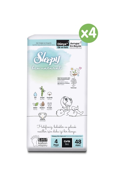 Sleepy Bio Natural Bebek Bezi 4 Numara Maxi Ultra Paket 192 Adet 4'lü