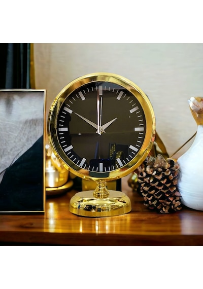 B1 Metal Ofis Salon Otel Masa Saati Parlak Gold