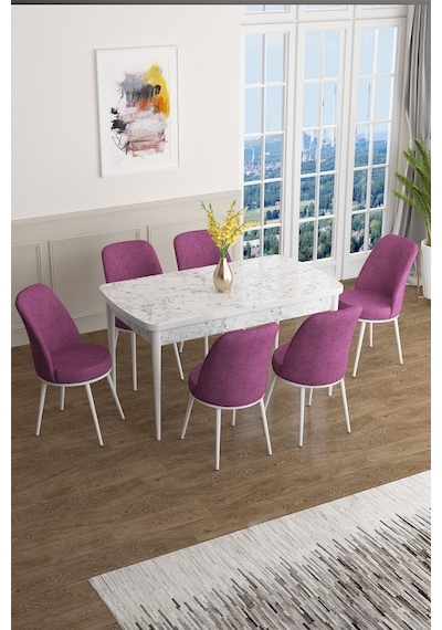 Canisa Han Serisi 70x114 Açılabilir Mdf Mutfak Masası Takımı Beyaz Mermer Desen Masa 6 Mor Sandalye Masa Beyaz Mermer Desen Sandalye Mor Canisa Han Serisi 70x114 Açılabilir Mdf Mutfak Masası Takımı Beyaz Mermer Desen Masa 6 Mor Sandalye Masa Beyaz Mermer Desen Sandalye Mor