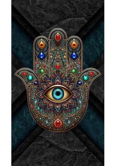 Hamsa El Ve Nazar Göz Tasarımlı Dekoratif Cam Tablo