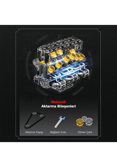 Reobrix 33017 V12 Motor Yaratıcı Yapı Blok Seti Building Blocks V12 Engıne - 4719 Parça