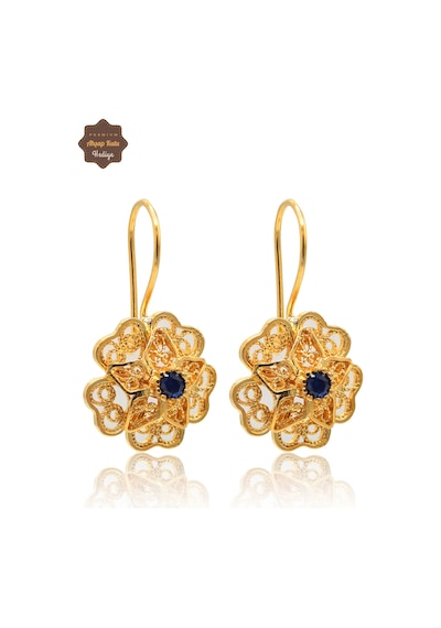 Safir Taşlı Gül Model Gold Kaplama 925 Ayar Gümüş Telkari Kadın Küpe 201025492 Altın