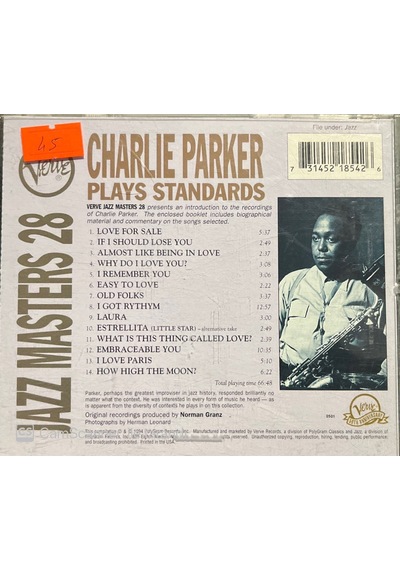 Plak Değildir Cd Dir Cd Charlie Parker Plays Standarts Jazz Mas