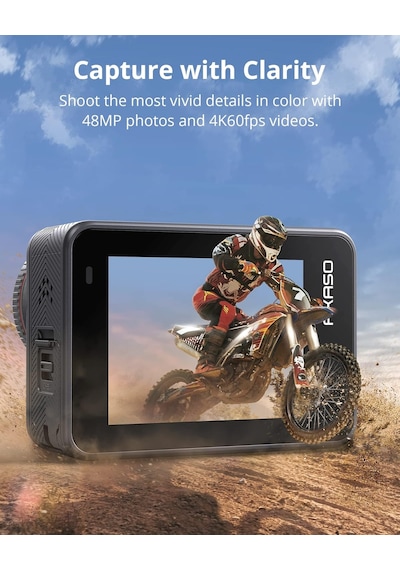 Akaso Brave 8 Aksiyon Kamerası, 4k60 Fps 48 Mp Wifi Su Altı Kamerası, Supersmooth Sabitleme, Dokunmatik Ekran, 150