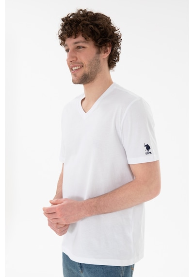 U.S. Polo Assn. Erkek Regular Fit  V Yaka Beyaz Basic Tişört 50305858-VR013