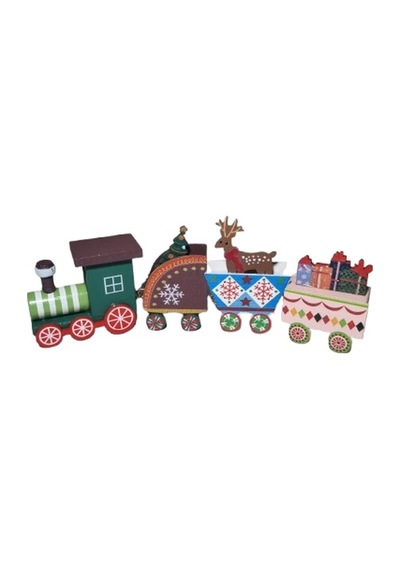 4 Parça Yılbaşı Treni Seti 21 Cm - Ahşap Dekoratif Mini Tren Figürü Masa Üstü Ve Ev Dekorasyonu Diğer
