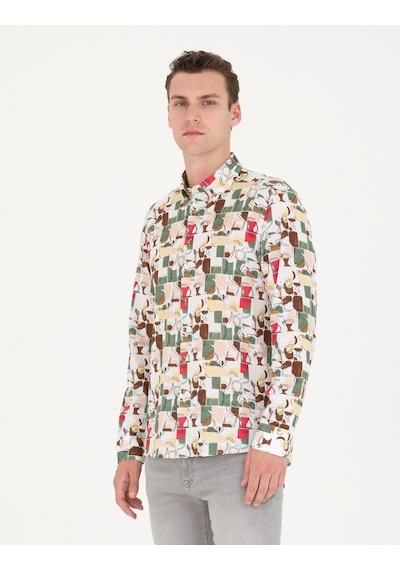 Pierre Cardin Erkek Haki Desenli Gömlek 50265034-vr027 Haki