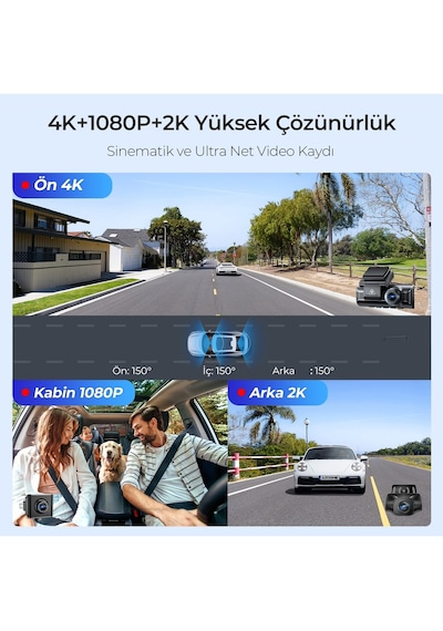 Azdome M550h 3 Kameralı 4k+2k+1k Çift Starvıs 2 Araç Kamerası