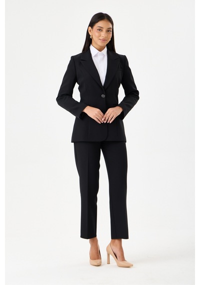 Velnara Moda Siyah Dar Paça Cepli Yüksek Bel Dokuma Kumaş Kadın Pantolon Siyah - 918311251 Siyah