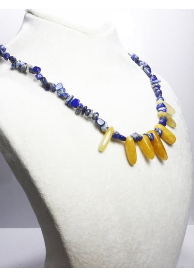 Lapis Lazuli & Akik Taşı Tasarım Kolye Lacivert - Sarı