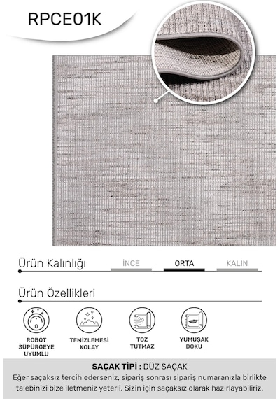 Funda-gri/vizon- Özel Ölçü- Oturma Odası, Koridor, Yatak Odası Halısı- Robot Süpürgeye Uyumlu-kolay Temizlenebilir