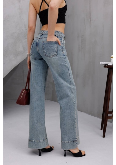 Zdnjeans Kemer Detaylı Palazzo Kot Pantolon Mavi