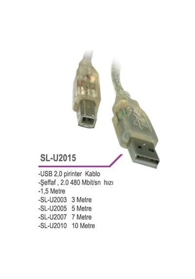 S-Link Sl-U2015 Usb 2.0 Seffaf 1.5 M Printer Kablo