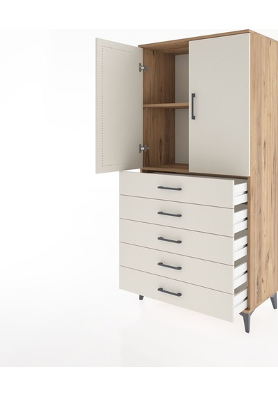 Hyperion Dolap 2 Raflı 5 Çekmeceli 2 Kapaklı 88x44x182 Çam-ay... Çam