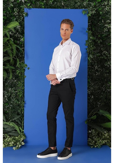 Efor Slim Fit Duble Manşet %100 Pamuk Klasik Beyaz Gömlek Gk 682 Beyaz