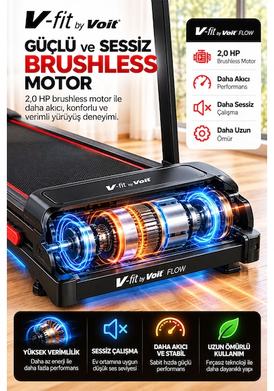 Voit Flow Katlanabilir Koşu Bandı 15 Kademe Otomatik Eğim Bluetooth 2 Hp Brushless Motor