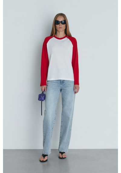 Suud Collection Kırmızı Reglan Çift Renk Tişört