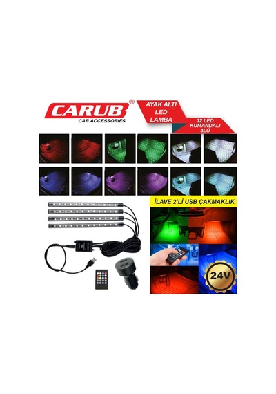 24v Ayak Altı Led Lamba 12 Ledli 4'lü Kumandalı Usb X 2 Çakmak Fişli