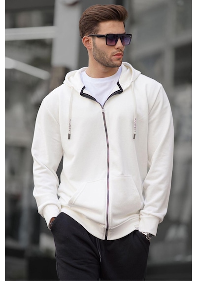 Madmext Ekru Fermuarlı Kapüşonlu Sweatshirt 6161-ekru Ekru