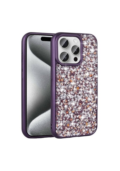 Apple Uyumlu iPhone 15 Pro Kılıf Parlak Taşlı Tasarım Stone Linea Kapak