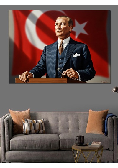 Atatürk Kürsüde Konuşma Yaparken Dekoratif Kanvas - Mdf Ahşap Tablo