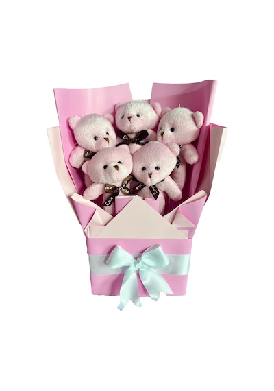 Kalpli Balonlu Ayıcık İle Pembe Peluş Ayıcık Buketi Özel Hediye Seti