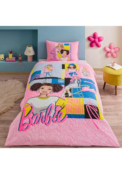 Barbie Bright Standart Pamuk Nevresim Takımı, Pembe, Tek Kişilik Çok renkli