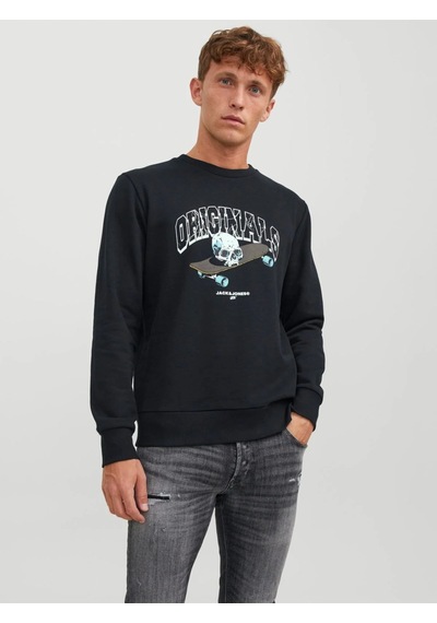Jack & Jones Erkek Kuru Kafa Baskılı Bisklet Yaka Sweatshirt 12244220 12244220-black4406 Siyah