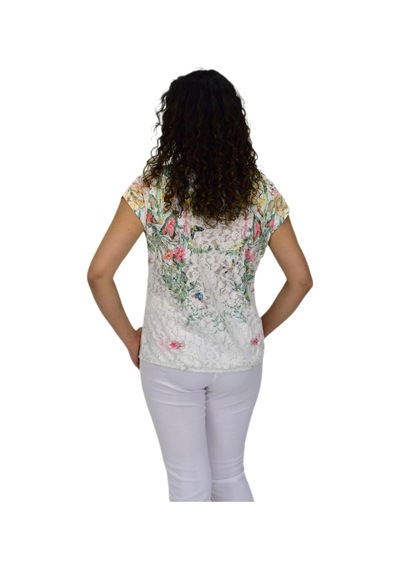 Linsolita Kadın Kısa Kol Baskılı Bluz Bgl-st04691 Krem