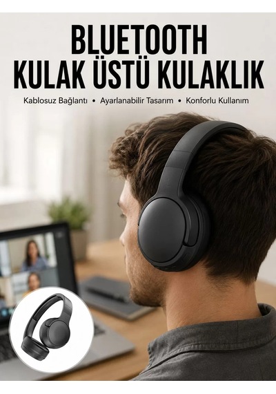 Kablosuz Bluetooth Kulaklık Kulak Üstü Ayarlanabilir Uzun Ömürlü Yeni Nesil 1