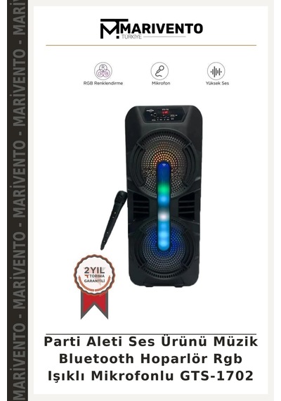 Parti Aleti Ses Ürünü Müzik Bluetooth Hoparlör Rgb Işıklı Mikrofonlu Gts-1702