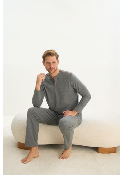 Sevim Erkek Uzun Kol Gri Melanj Pijama Takım C1t3n5o9 001