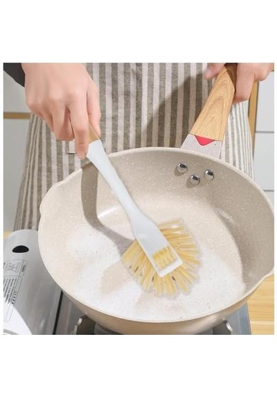 3b Trend Bambu Saplı Çift Başlı Açılı Bulaşık Fırçası Güçlü Ve Hassas Temizlik