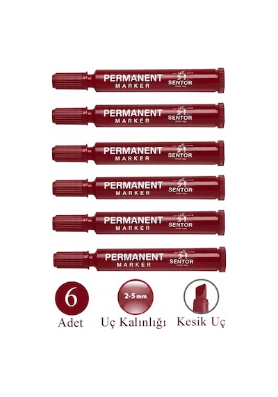 Kırmızı Permanent Markör Kalem Kesik Uç 6 Adet Sentör Kalıcı Marker Kalem Tüm Koli Karton Çuval Cam Plastik Yüzeylerde