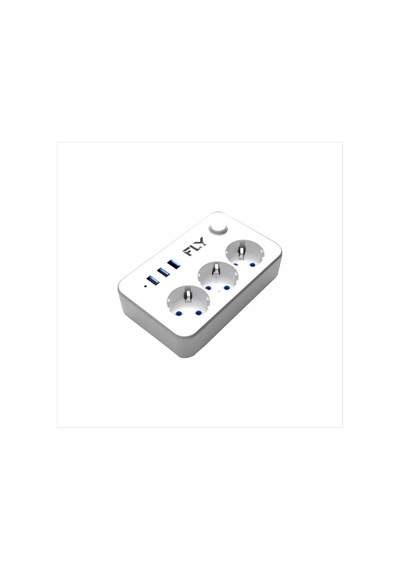 Fly 3406-01 3 Soket 3 Usb Akım Korumalı Priz 2.1a Anahtarlı 2mt Kablo Beyaz 1923 1.9 M