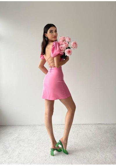 Candybia Sırt Dekolteli Mini Kadın Elbise Fuşya Fuşya