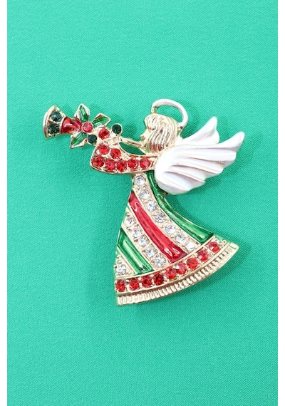 Noel Meleği Broş. Taşlı Tasarım Noel Melekli Broş. Yaka İğnesi Broş. Kadın Broş. Broş. Çok Renkli