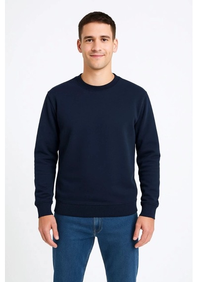 Valensdesign Erkek Üç İplik Düz Bisiklet Yaka Sweatshirt - Lacivert