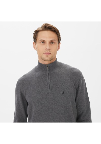 Nautica Erkek Gri Standart Fit Dik Yakalı Triko Düz S37104t Gri