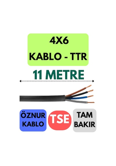 Öznur 4x6 Ttr Kablo Metre Seçenekli Siyah - 11 Metre