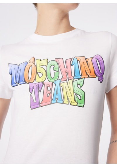 Moschino Jeans Beyaz Kadın Yuvarlak Yaka Baskılı T-shirt 241k1a0708