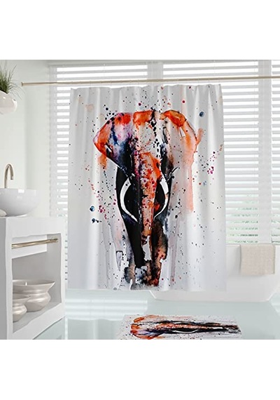 Ayrex Dijital Baskılı Banyo Perdeleri Yüksek Kaliteli Polyester Kumaş Banyo Perdesi Fil Desen Duş Perdesi Solmaz Su Diğer