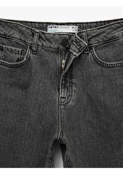 Koton Slim Fit Cepli Düğmeli Pamuklu Yıkamalı Düz Paça Jean Pantolon - Straight Jeans Siyah 6wal40048md Siyah