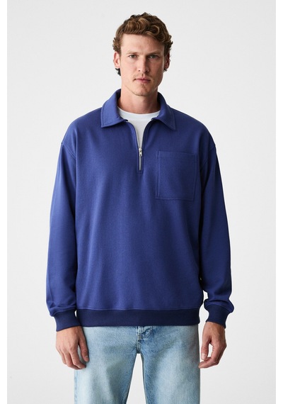 Grımelange Shıftd Erkek Bisiklet Yaka Uzun Kollu Fermuarlı İndigo Sweatshirt İndigo