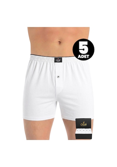 Öts Premium 5'li Erkek Boxer Düğmeli, Süprem - Hediye Kutulu, %100 Pamuk, Beyaz