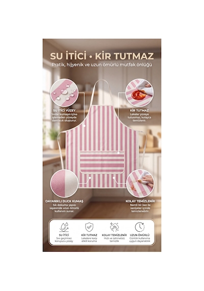 Mutfak Önlüğü Kir Tutmaz Su İtici İki Cepli Önlük Pembe - 892957683 Pembe