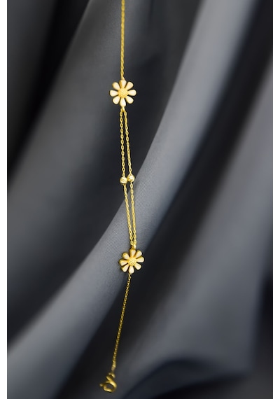 925 Ayar Gümüş Gold Kaplama Dorika Toplu, Mineli Papatya Bileklik